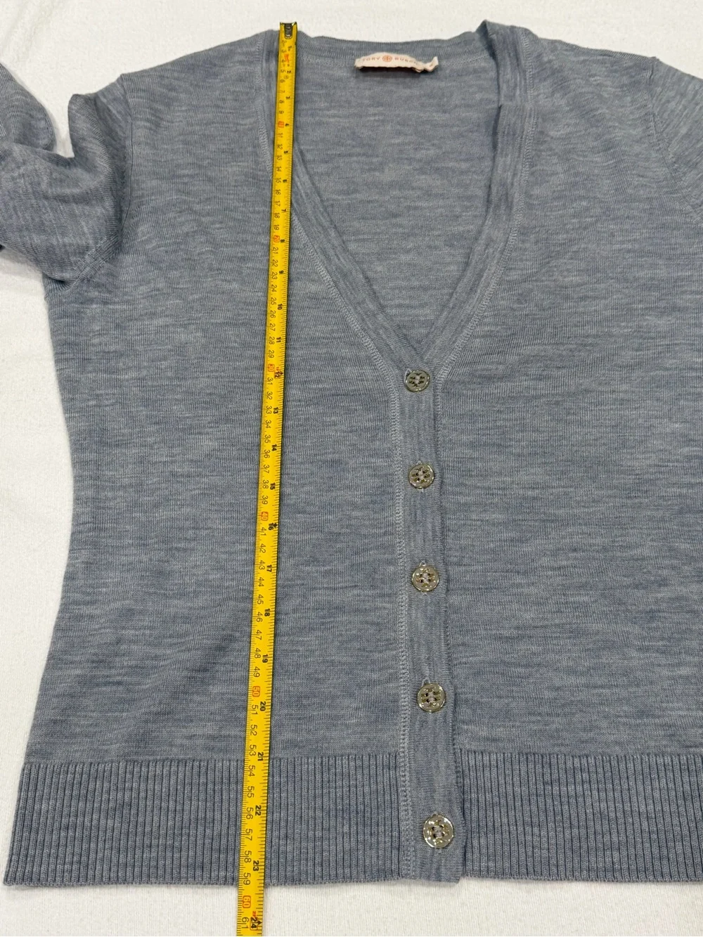 Tory Burch Merino Wool Cardigan Gray Quiet Luxury Preppy Old Money Women's M